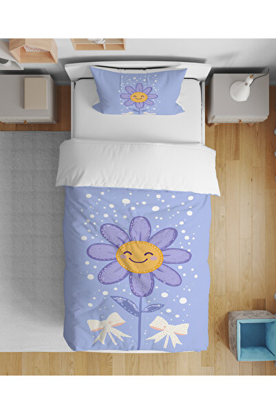 Home Set de lenjerie de pat pentru fetiță, cu model de margarete, imprimat di...