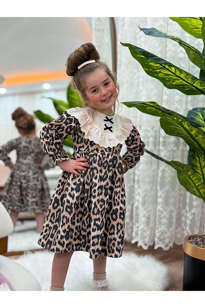 Butik Рокля с леопардов принт за момиче с малка мечка