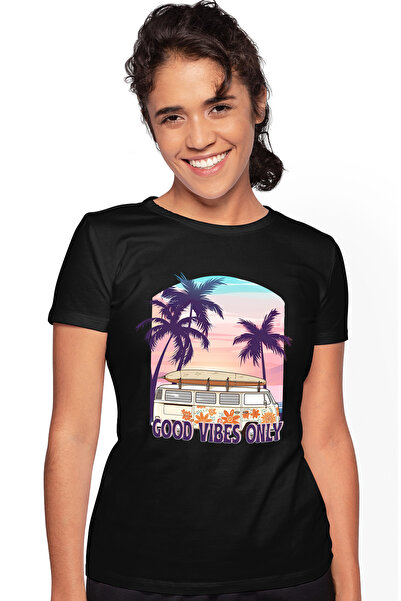 StoryGift Romania Tricou Femei cu mesajul "Good vibes only", vara, vacanta, r...