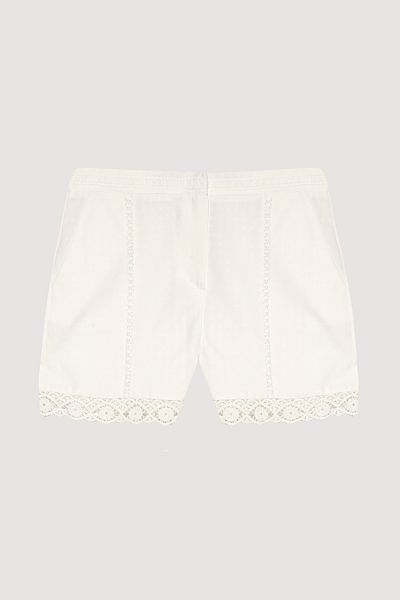 Quzu Lace Striped Mini Shorts Ecru