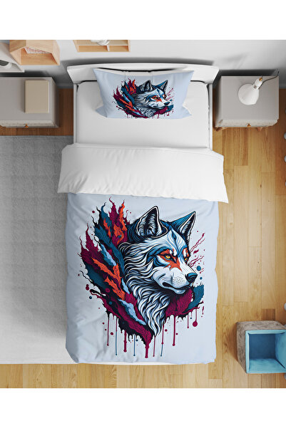 Home Bozkurt Wolf 3D Digital Printed Single Bed Sheetless مجموعة مفروشات للأولاد الصغار والأطفال الصغار
