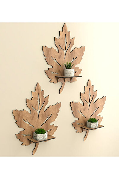 ouz dekor Yaprak Dekoraktif Desenli Duvar Mumluğu Raf 3MM MDF