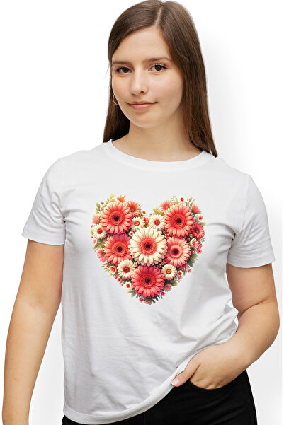 StoryGift Romania Tricou Femei Cu Mai Multe Flori Care Formeaza O Inima, Cado...