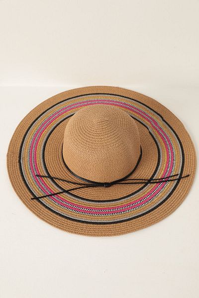 Moka Shopin Mokashopin Wide Straw Hat with Drawstring-Camel