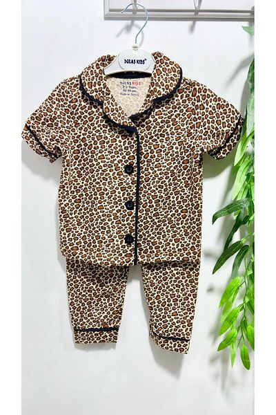 Sinem Çeyiz Dolaş 9018 Girl's Leopard Button-Down Shirt Pajama Set