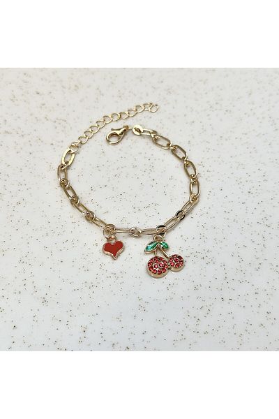 sleyshop Thick Chain Coquette Cherry Gold Color Bracelet