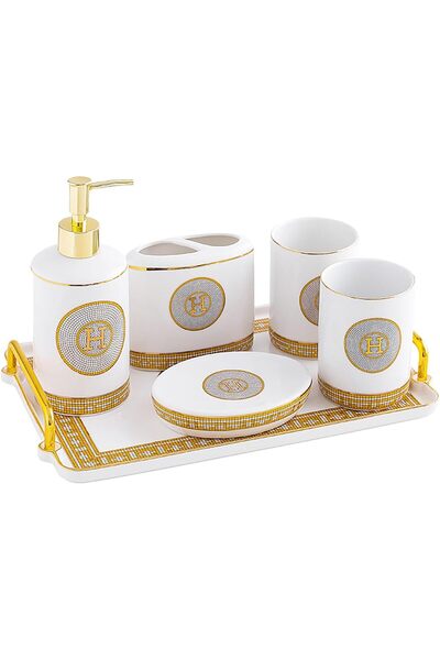 COOYA 6-Piece Bathroom Accessories Set, Exquisite Ceramic, Including Dressing Table Tray, Soap Dispenser