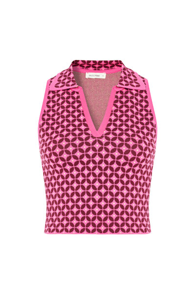 Mudo Jacquard Polo Collar Sleeveless Knitwear Sweater