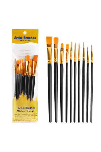 Choice black 10Pcs Plastic Short Rod Art Painting Watercolor Gouache Oil Brush Multi-color Multi-functional