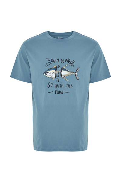 Mudo LOOSE FIT MARİN BASKILI BİSİKLET YAKA T-SHIRT