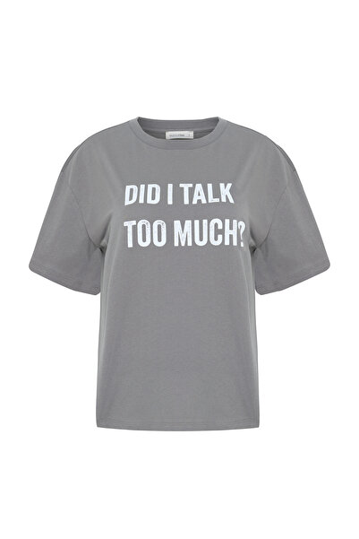 Mudo Slogan Printed Loose Fit Crew Neck T-Shirt