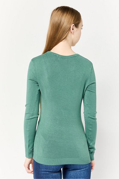 Guess Women Crew Neck Long Sleeve Brand Logo T-shirt, Green