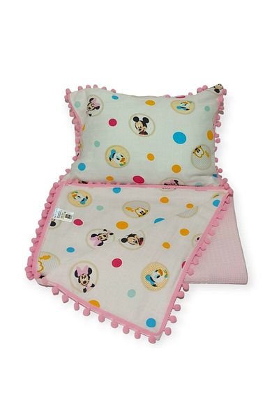 Birmelek Piqued Double Layer Pompom Muslin Blanket and Pillow Set