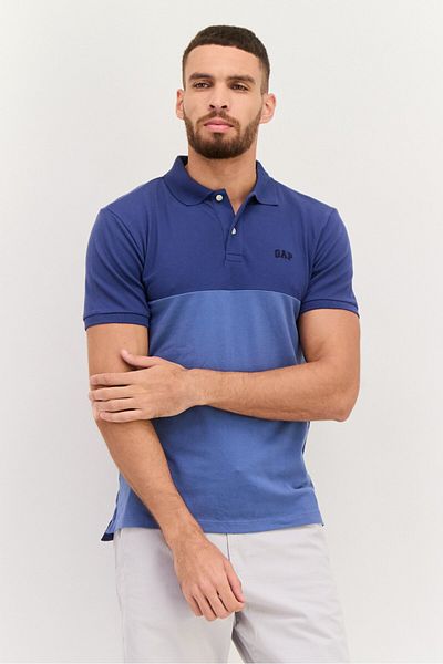GAP Men Regular Fit Embroidered Logo Short Sleeves Polo, Blue Combo