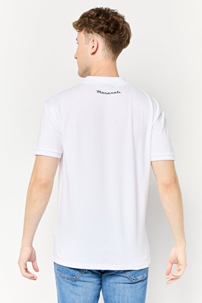 Maserati Men Regular Fit Brand Logo Short Sleeve Polo Shirt, White