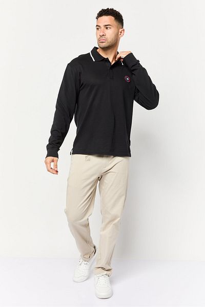 PAUL FRANK Men Regular Fit Long Sleeve Brand Logo Polo Shirt, Black