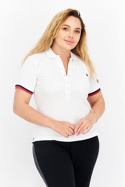 Geographical Norway Women Regular Fit Short Sleeve Brand Logo Polo Shirt, White/red