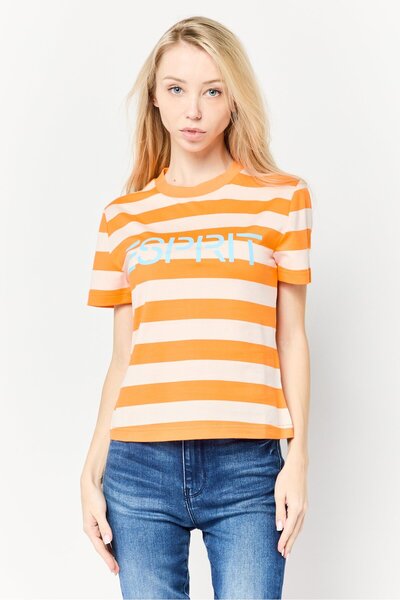 Esprit Women Crew Neck Short Sleeve Brand Logo T-Shirt, Multicolor