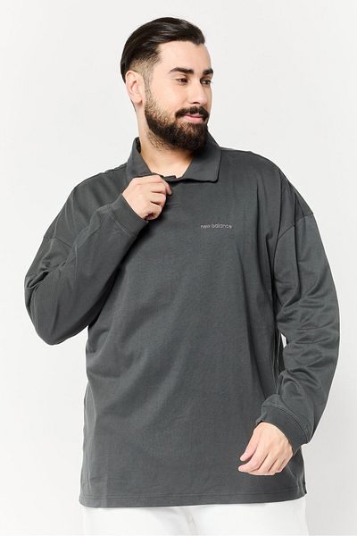 New Balance Men Relaxed Fit Long Sleeves Outdoor Polo Shirt, Grey