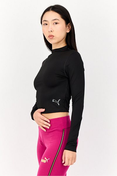 Puma Women Sportswear Fit Brand Logo Long Sleeves Outdoor Crop Top, Black
