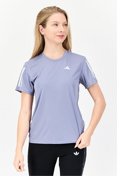 adidas Women Sportswear Fit Brand Logo Short Sleeves Running Top, Lavender