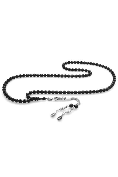 Tesbihane Non-Tarnish Metal Water Drop Tasseled Globe Cut Black Clamping Amber 99 Pcs Rosary