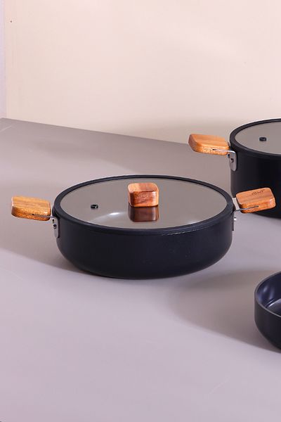 NEOFLAM Bıen Aluminum Cast Shallow Pot, Black 24cm