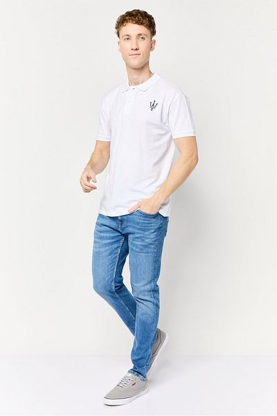 Maserati Men Regular Fit Brand Logo Short Sleeve Polo Shirt, White