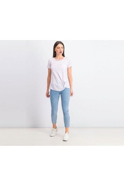 Ralph Lauren Women Round Neck Striped Side Tie T-shirt, White And Purple
