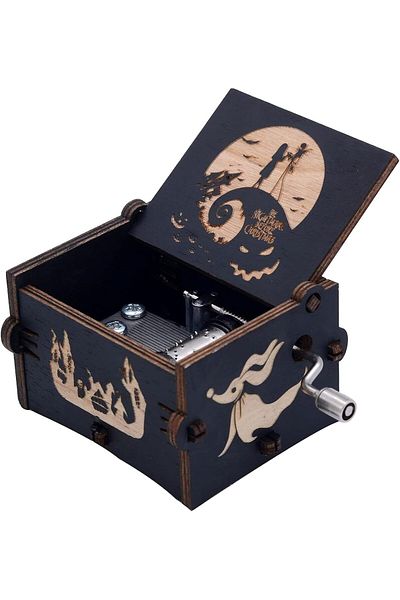 COOYA Wooden Hand-Cranked Music Box, Halloween Theme, Suitable for Home Decoration, Creative Gift