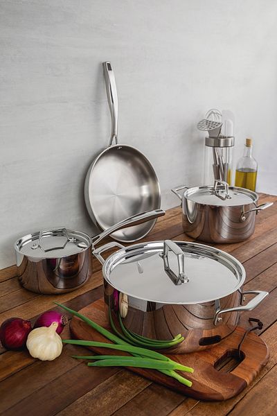 TRAMONTINA Since 1911, Made In Brazil - 7Pcs Grano Stainless Steel With Tri-Ply Body Cookware Set
