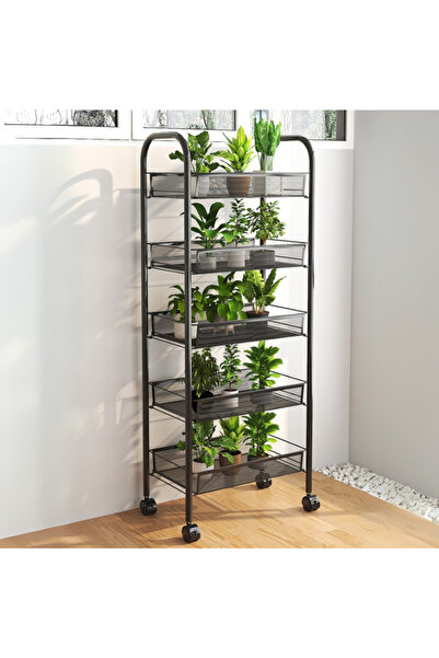 Viyogo Slim portable metal shelf, 5 levels, 360° rotatable, 45 (L) x 27 (w) x 105 (H) cm, black