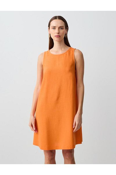 Jimmy Key Orange Loose Round Neck Linen Dress