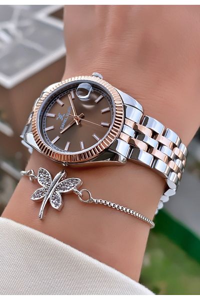 Daniel Klein Brand Rose Silver Color 2 Years Warranty Steel Case Women's Wristwatch - Bracelet Gift