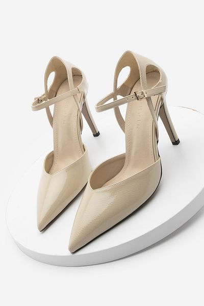 Marjin Damen Stiletto spitze Zehe individuelle hochhackige Schuhe Tubin Beige Lackleder
