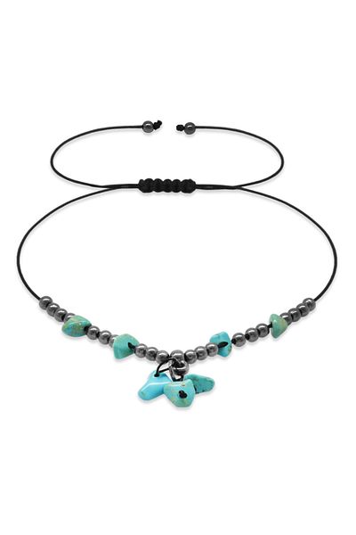 Tesbihane Macrame Braided Natural Cut Turquoise Natural Stone Anklet