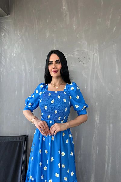 GALAVİP Square Collar Poplin Fabric Floral Pattern with Belt Summer Dress Standard Size S/M/L/Xl Matched