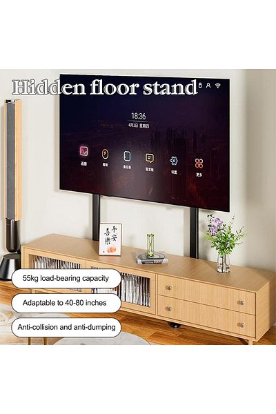 HILLPORT Heavy-Duty Steel TV Floor Stand for 40-85" TV Screens, 55KG Capacity, Dual-Pole Design