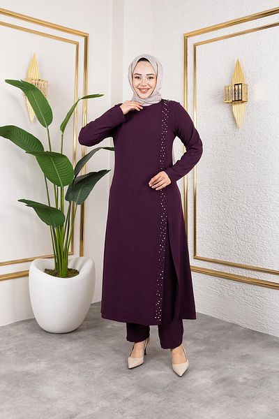 HARMAN BUTİK Pearl Detailed Hijab Double Set Dusty Rose