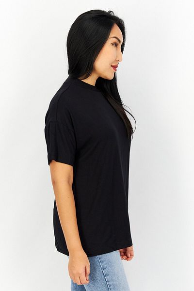Esprit Women Band Collar Short Sleeve Plain T Shirt, Black