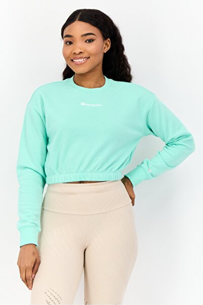 Champion بلوزة قصيرة خارجية بأكمام طويلة ومناسبة للرياضة للنساء، فيروزي