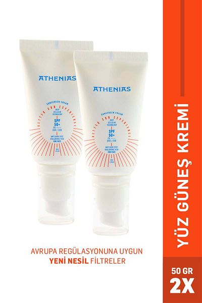 Athenias Sunscreen Anti Dark Spot Spf50+ All Skin Types Uva Uvb Facial Sunscreen 50 Gr X 2 Pcs