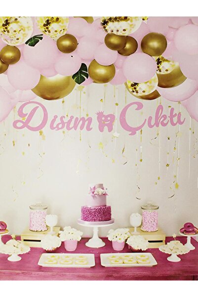 Parti Adresi Diş Buğdayı Dişim Çıktı Yazılı Kaligrafi Banner Pembe