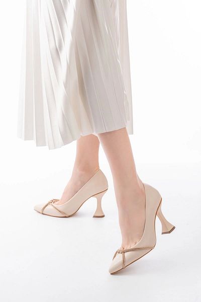 TB Terzi Bey Beige Daily Spiral Stone Heeled Women's Shoes