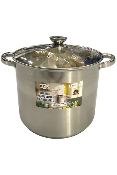 OEM Stainless steel tall pot with lid, capacity 11.1 l, diameter 26 cm, double bottom, induction base, ROD 19272