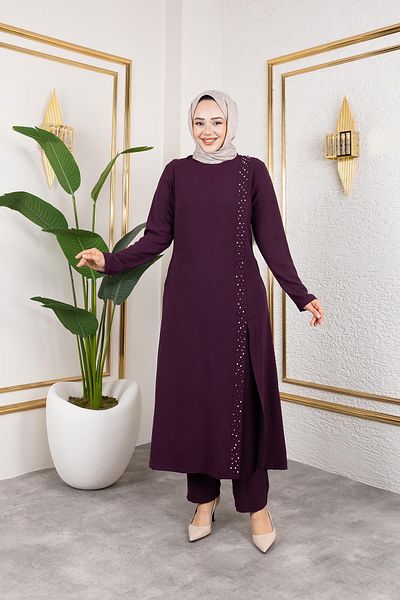 HARMAN BUTİK Pearl Detailed Hijab Double Set Dusty Rose