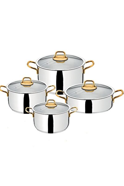 ÖZLİFE طقم أواني طهي فينتو 8 قطع، ذهبي سادة