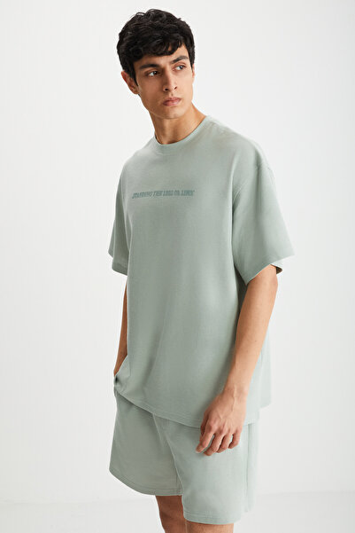 GRIMELANGE RAMADANP012 Erkek 100% Pamuk waffle Mint Yeşil Şort