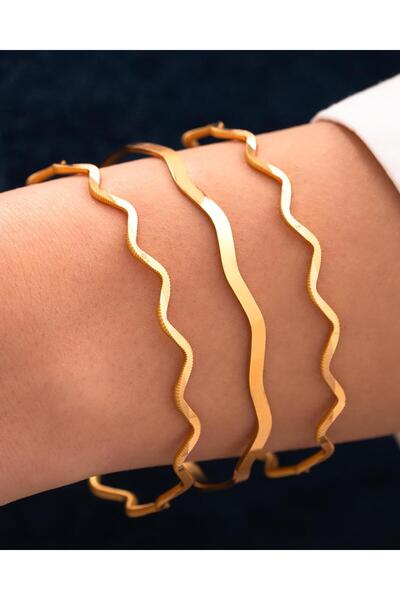 3'lü Kombin 2 Ajda Zigzag 1 Düz Zigzag 24 Gr(GRAM) 22 Ayar Altın İşçiliksiz Bilezik