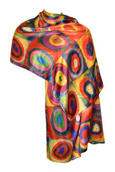DACSHOP Multicolor painted double-sided shawl scarf, Dacali, silk, red - blue 05